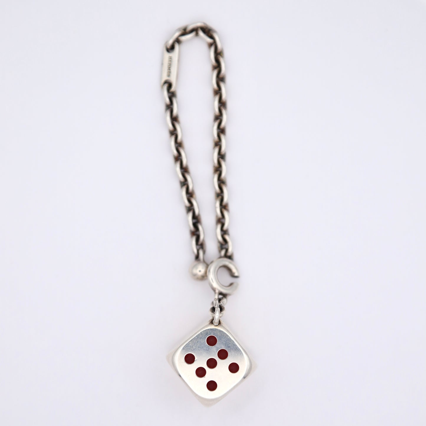 Hermes S925 Silver Cube Chain Key Holder / Bag Charm, front view