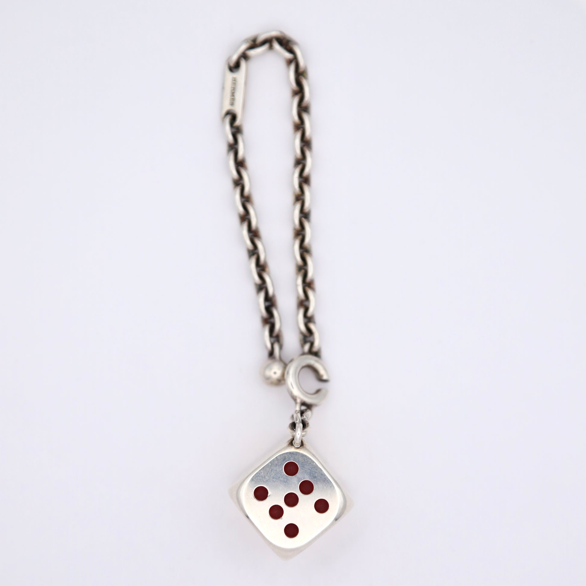 Hermes S925 Silver Cube Chain Key Holder / Bag Charm, front view