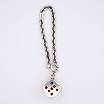 Hermes S925 Silver Cube Chain Key Holder / Bag Charm, front view