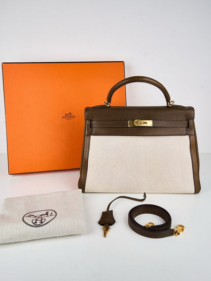 Hermes｜Kelly 32 Handbag Olive green Barenia Canvas 2002