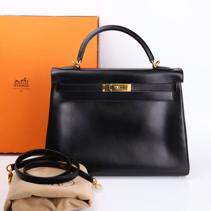 Hermes Kelly 32 Handbag in Box Calf Black 2000, full view