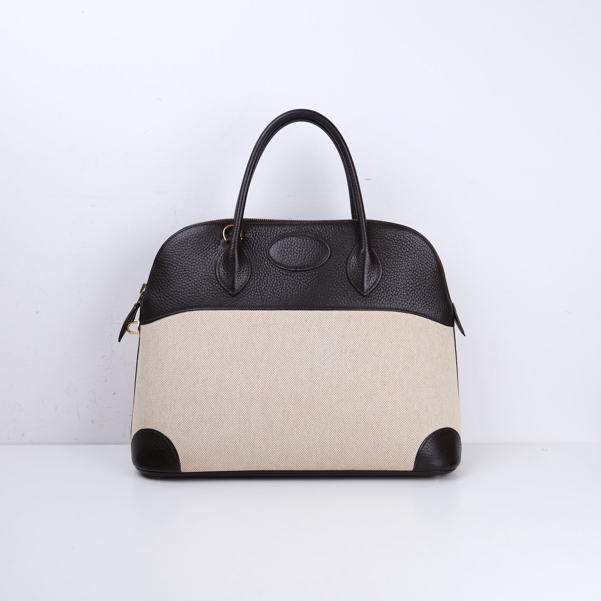 Hermès Bolide 35 2-way handbag in Ebene Taurillon Clemence and Toile, front view
