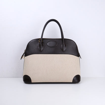 Hermès Bolide 35 2-way handbag in Ebene Taurillon Clemence and Toile, front view