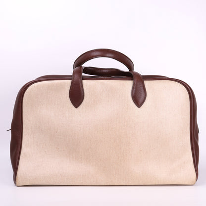 Hermes Victoria 43 Handbag in Togo/Canvas Chocolat， back view