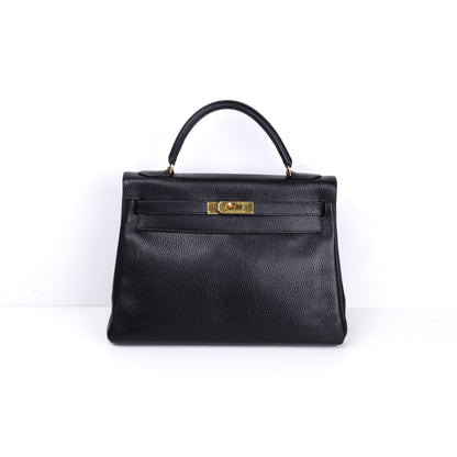 Hermes Kelly 32 Handbag in Vachette Ardennes  Black 1991，front view