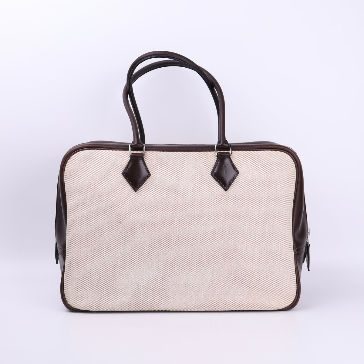 Hermes Plume 32 Handbag in Box Calf/Canvas Ebene 2002, back view