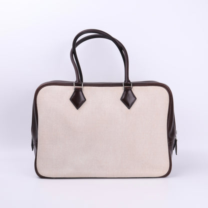 Hermes Plume 32 Handbag in Box Calf/Canvas Ebene 2002, back view