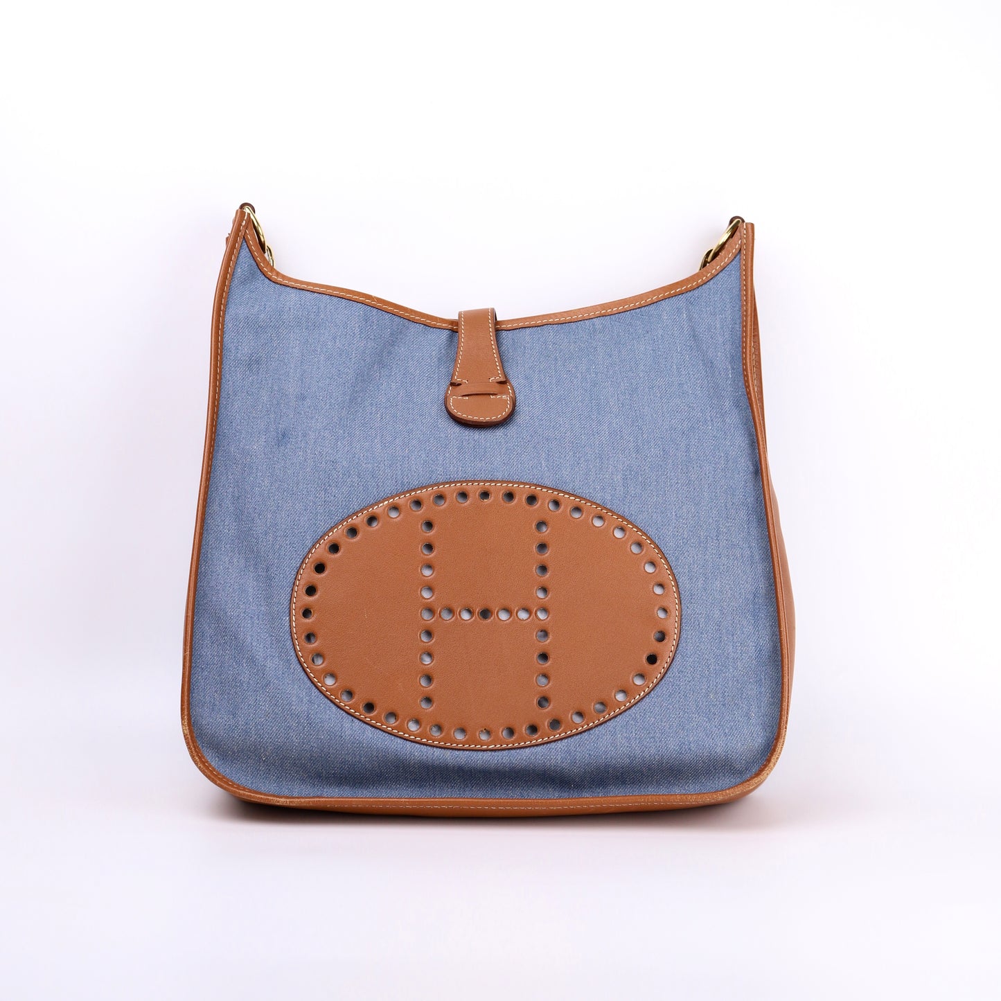 Hermes Evelyne GM in Toile Jean/Gulliver Gold 1996,front view