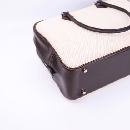 Hermes Plume 32 Handbag in Box Calf/Canvas Ebene 2002,corner1