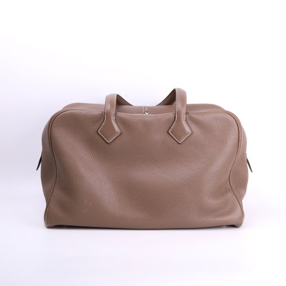 Hermes Victoria 35 Handbag in Taurillon Clemence Etoupe 2015, back view