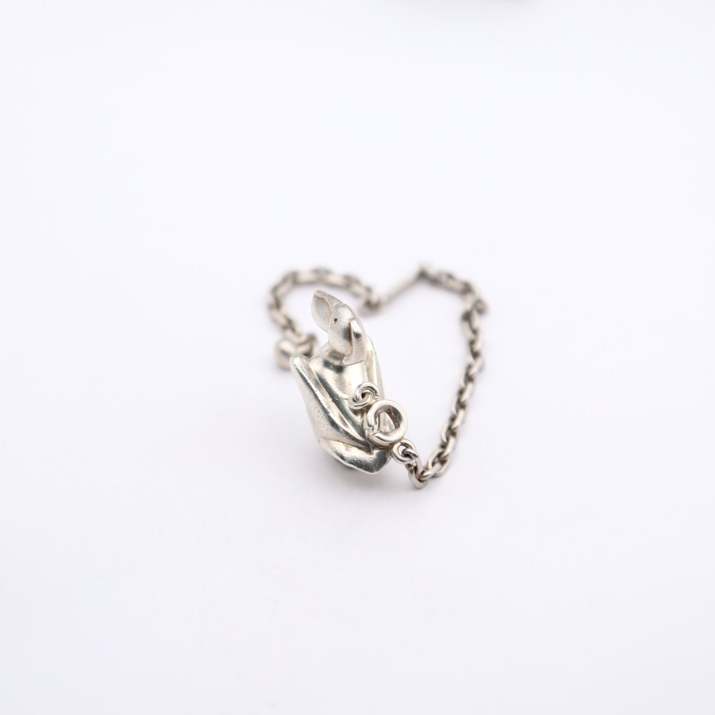 Hermes S925 Silver Pelican Chain Key Holder / Bag Charm, back view