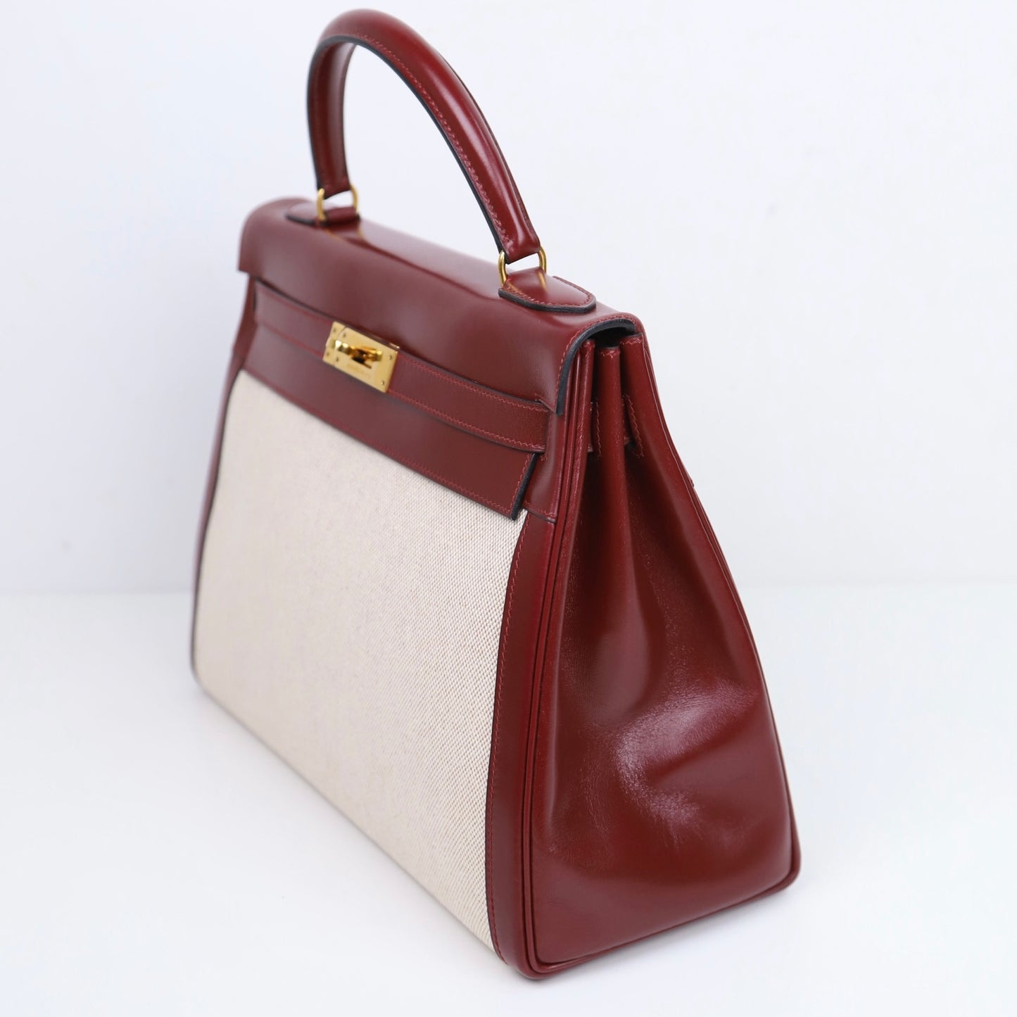 Hermes｜Kelly 32 Handbag Burgundy Box Calf Canvas 1984