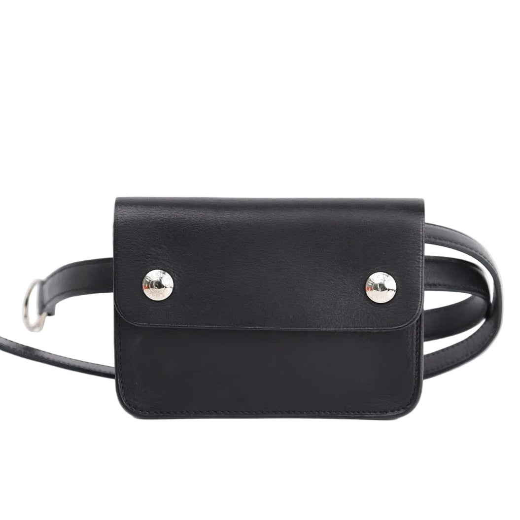 Hermes Pochette Green Belt Bag in Black Barenia 2000, front view