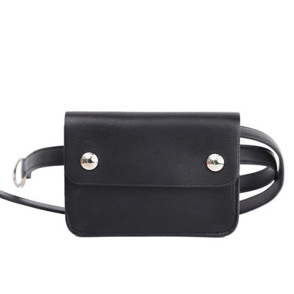 Hermes Pochette Green Belt Bag in Black Barenia 2000, front view