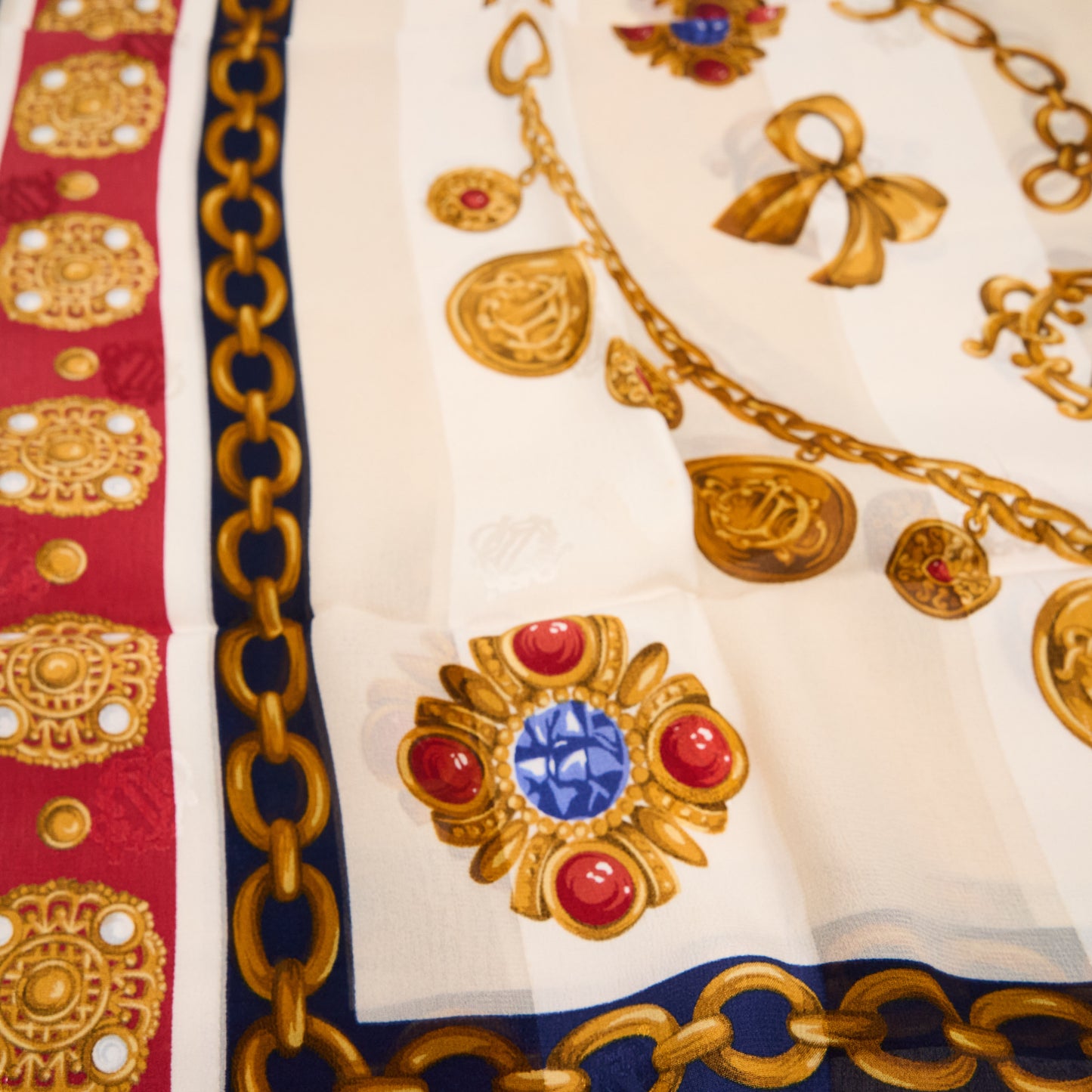 Christian Dior |  Vintage  beige Jewelry Motif Silk Scarf