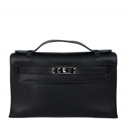 Hermes｜Kelly Pochette Black Handbag Evergrain 2006