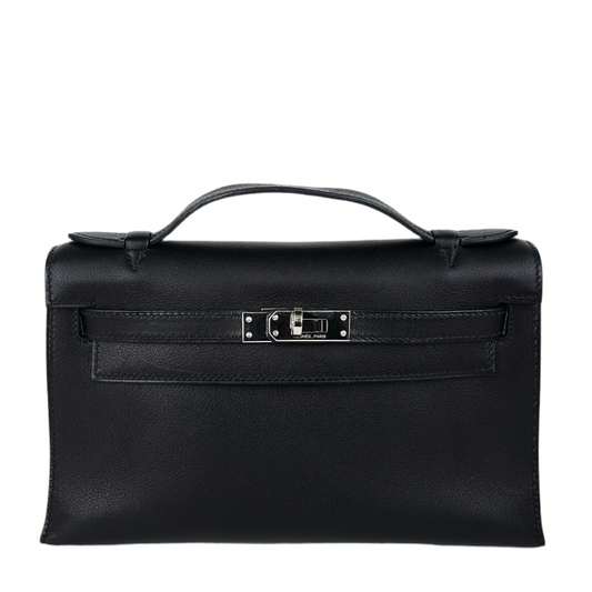 Hermes｜Kelly Pochette Black Handbag Evergrain 2006