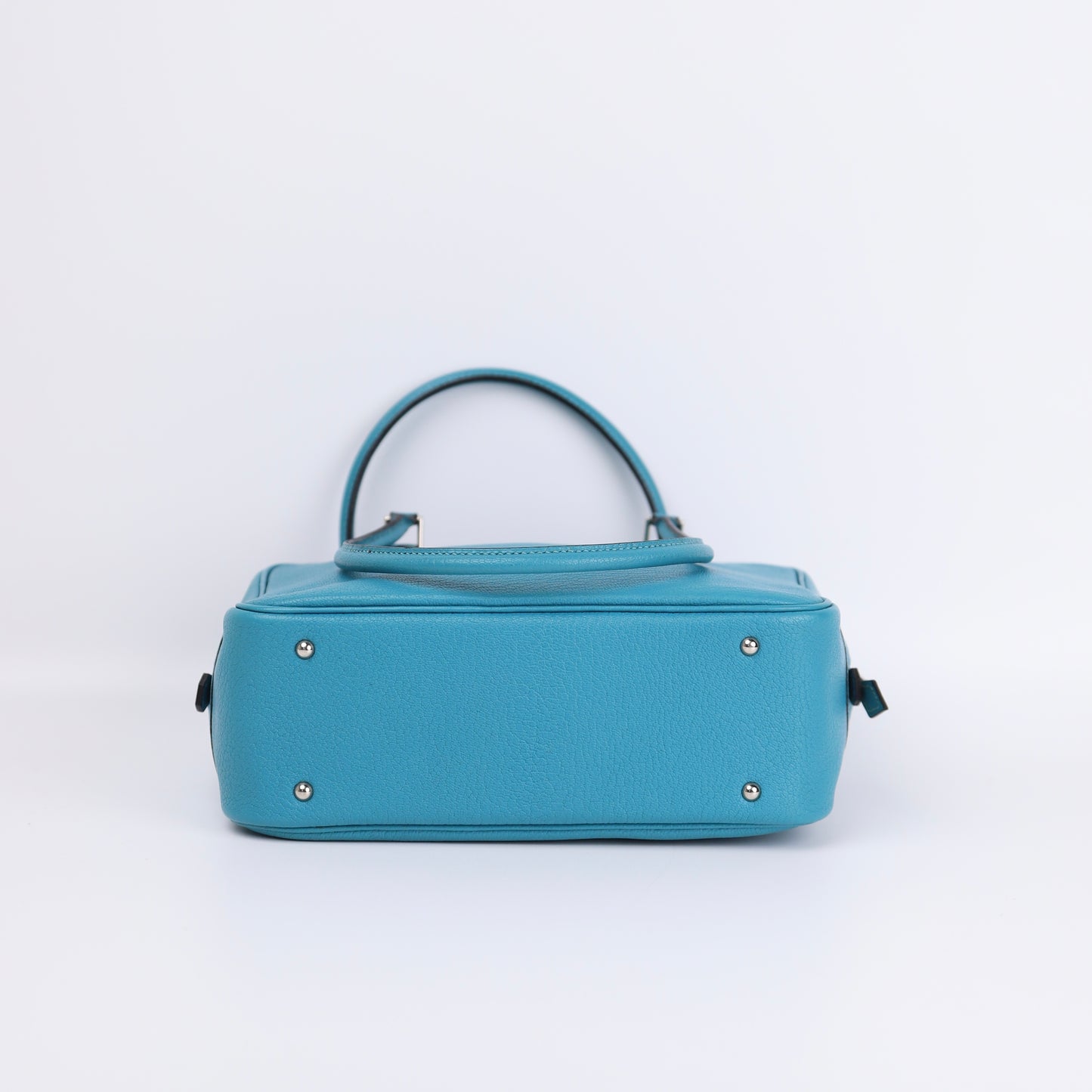 Hermes Plume Mini Handbag in Turquoise Chevre 2004, bottom
