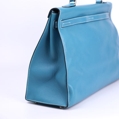 Hermes Kelly Flat 35 in Swift Blue Jean 2007 PHW, right side