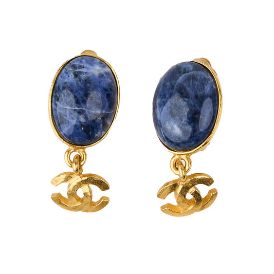 Chanel｜Vintage Gold plated Earrings  Lapis 96A