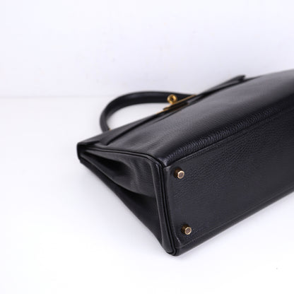 Hermes Kelly 32 Handbag in Vachette Ardennes  Black 1991， corner1