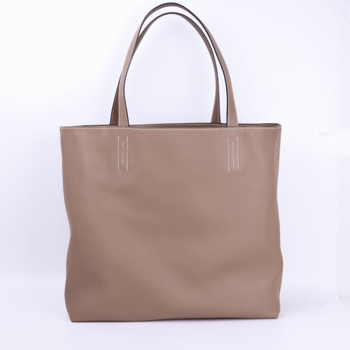 Hermes Double Sens 36 Tote Handbag in Etoupe Taurillon Clemence/Swift 2014, back view(inside)
