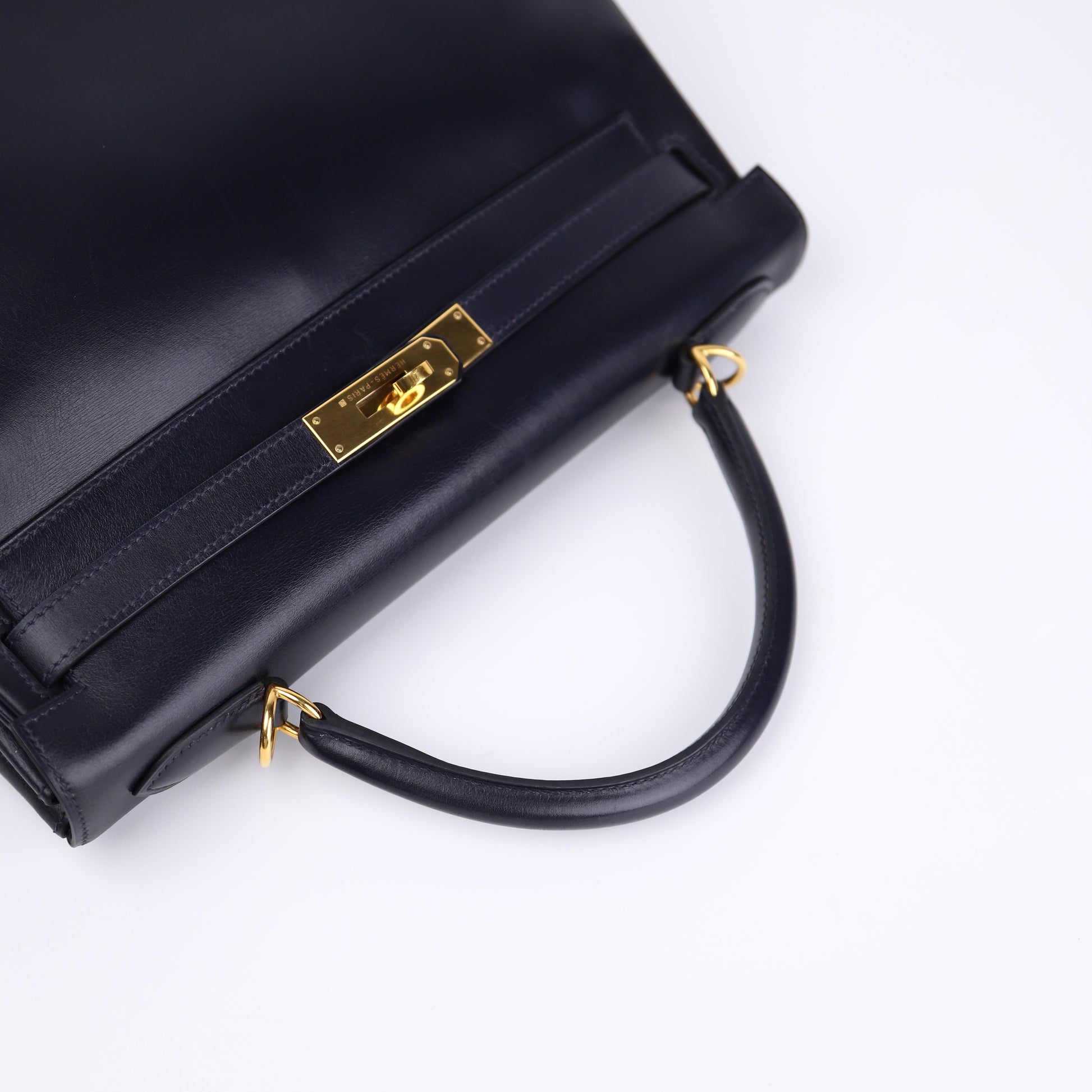 Hermes Kelly 32 in Box Calf Blue Marine 2000,handle