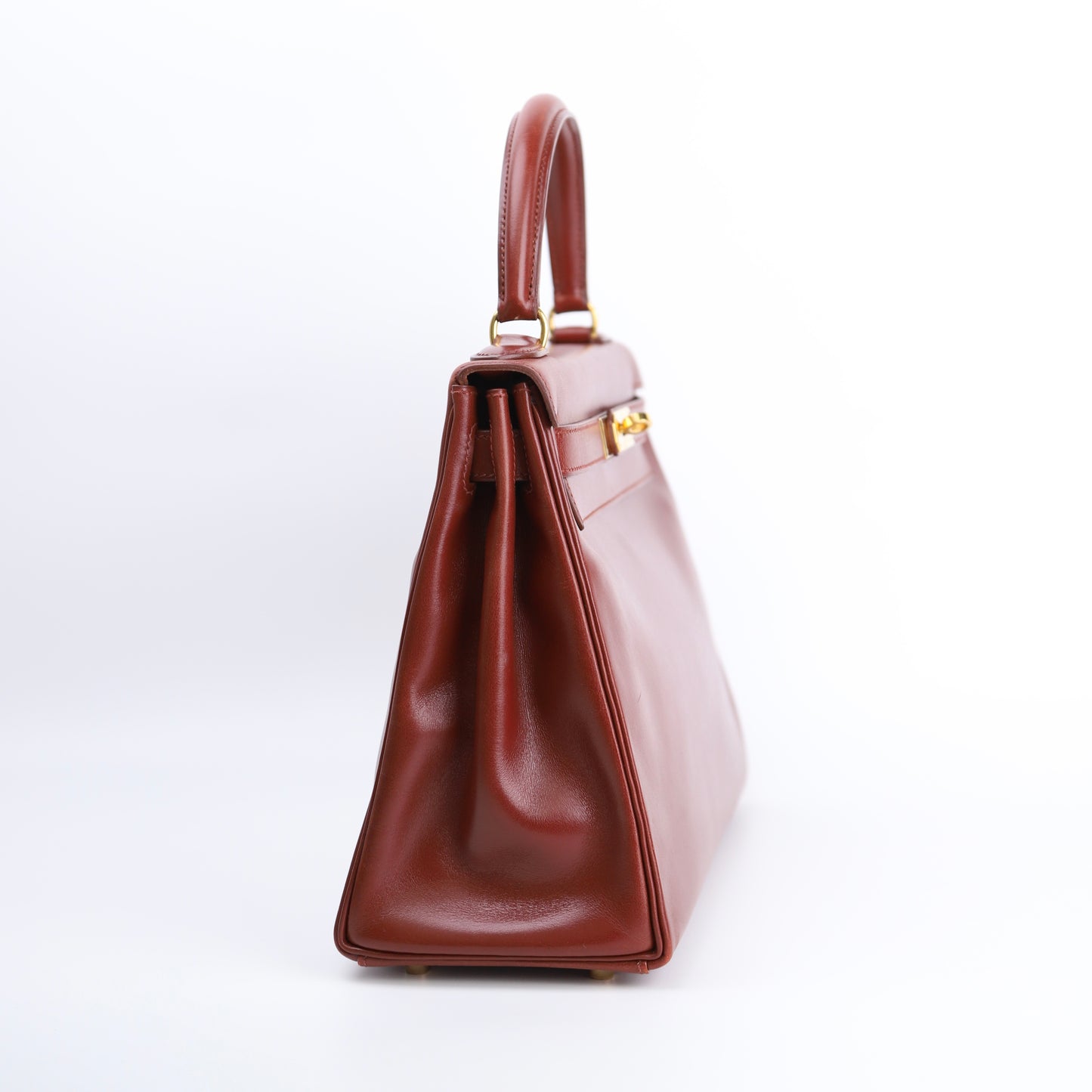 Hermes Kelly 28 Handbag in Box Calf Rouge H 1996, left side