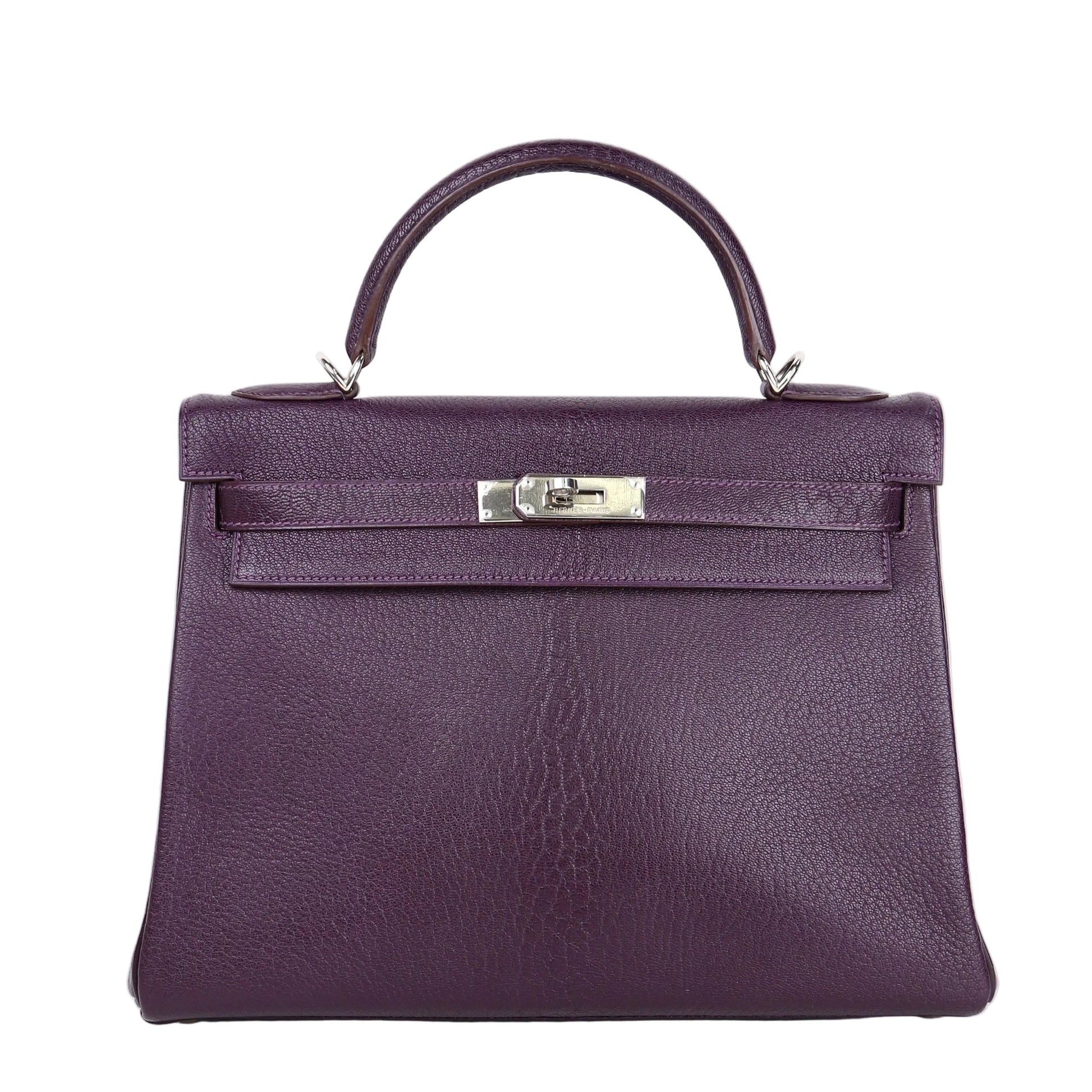 Hermes Kelly 32 Handbag  in Cassis Chevre/Coromandel 2002,front view