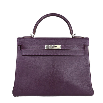 Hermes Kelly 32 Handbag  in Cassis Chevre/Coromandel 2002,front view