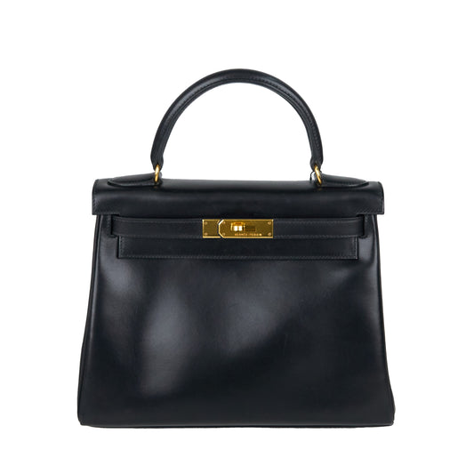 Hermes｜ Kelly 28  Black box calf  Handbag 1994