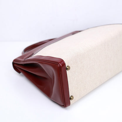 Hermes｜Kelly 32 Handbag Burgundy Box Calf Canvas 1984