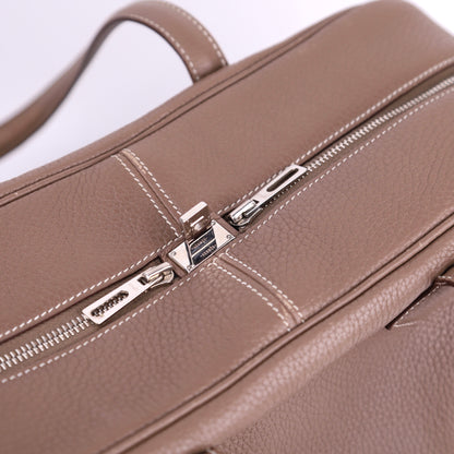Hermes Victoria 35 Handbag in Taurillon Clemence Etoupe 2015,logo, hardware