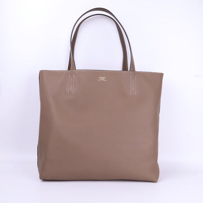Hermes Double Sens 36 Tote Handbag in Etoupe Taurillon Clemence/Swift 2014, front view( inside)