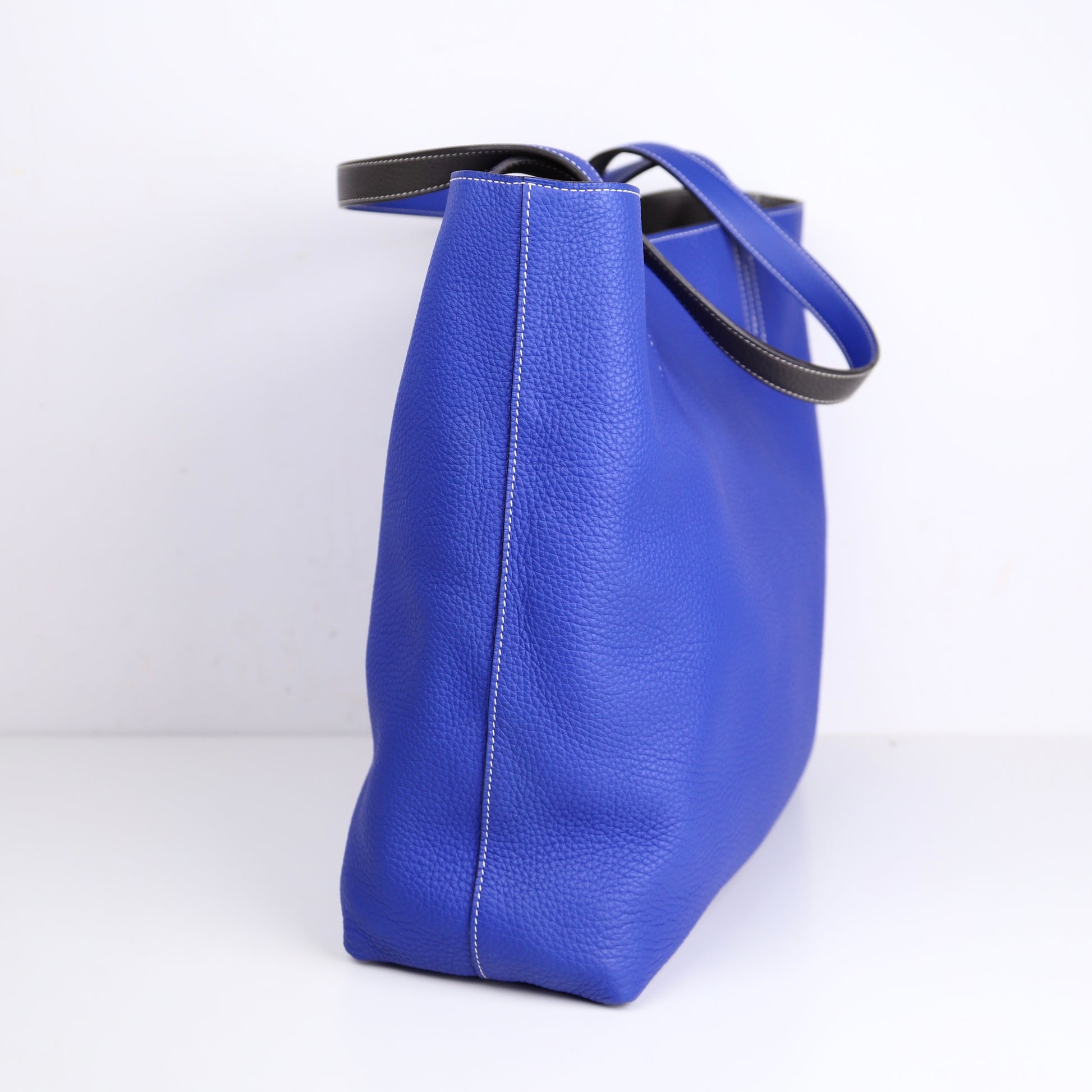 Hermes Double Sens Reversible Tote Bag in Togo Etain / Blue Electric 2010，inside，right side
