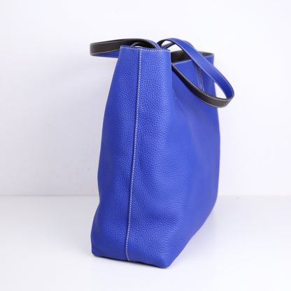 Hermes Double Sens Reversible Tote Bag in Togo Etain / Blue Electric 2010，inside，right side