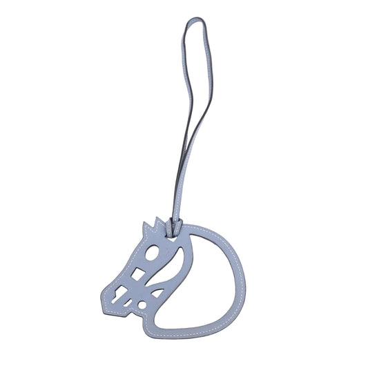 Hermes Paddock Shubal Horse Charm in Bleu Lin Swift, front view