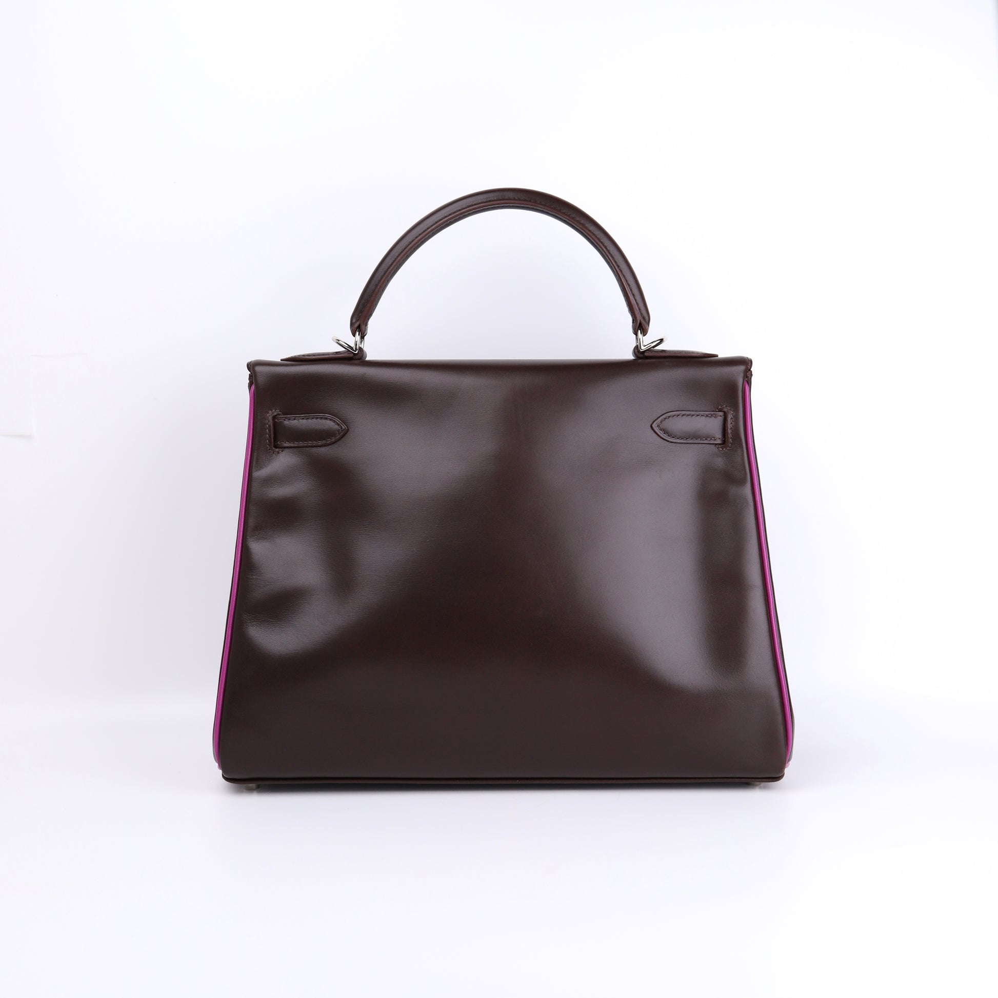 Hermes Kelly 32 Handbag in Box Calf Chocolate/Cyclamen 2005, back view