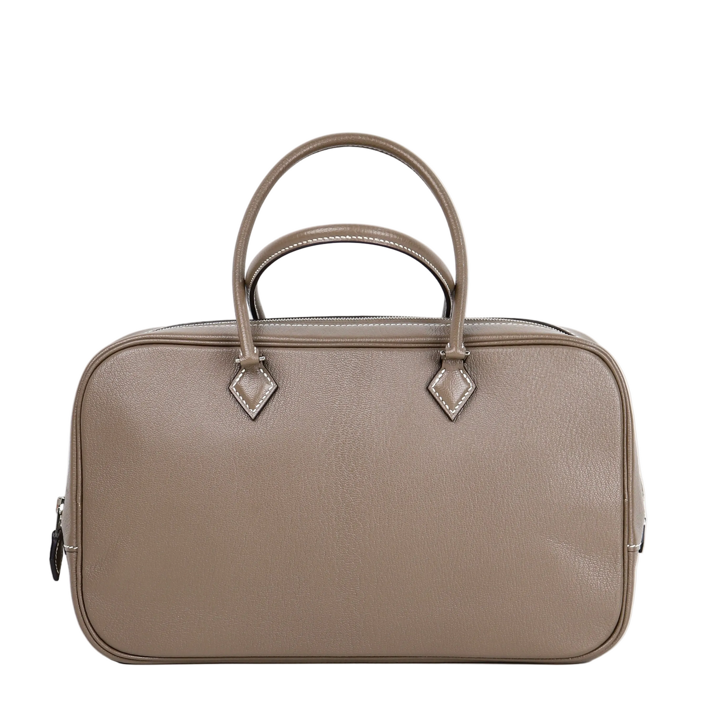Hermes Plume elan 28 Handbag in Etoupe Chevre/Mysore 2016, front view