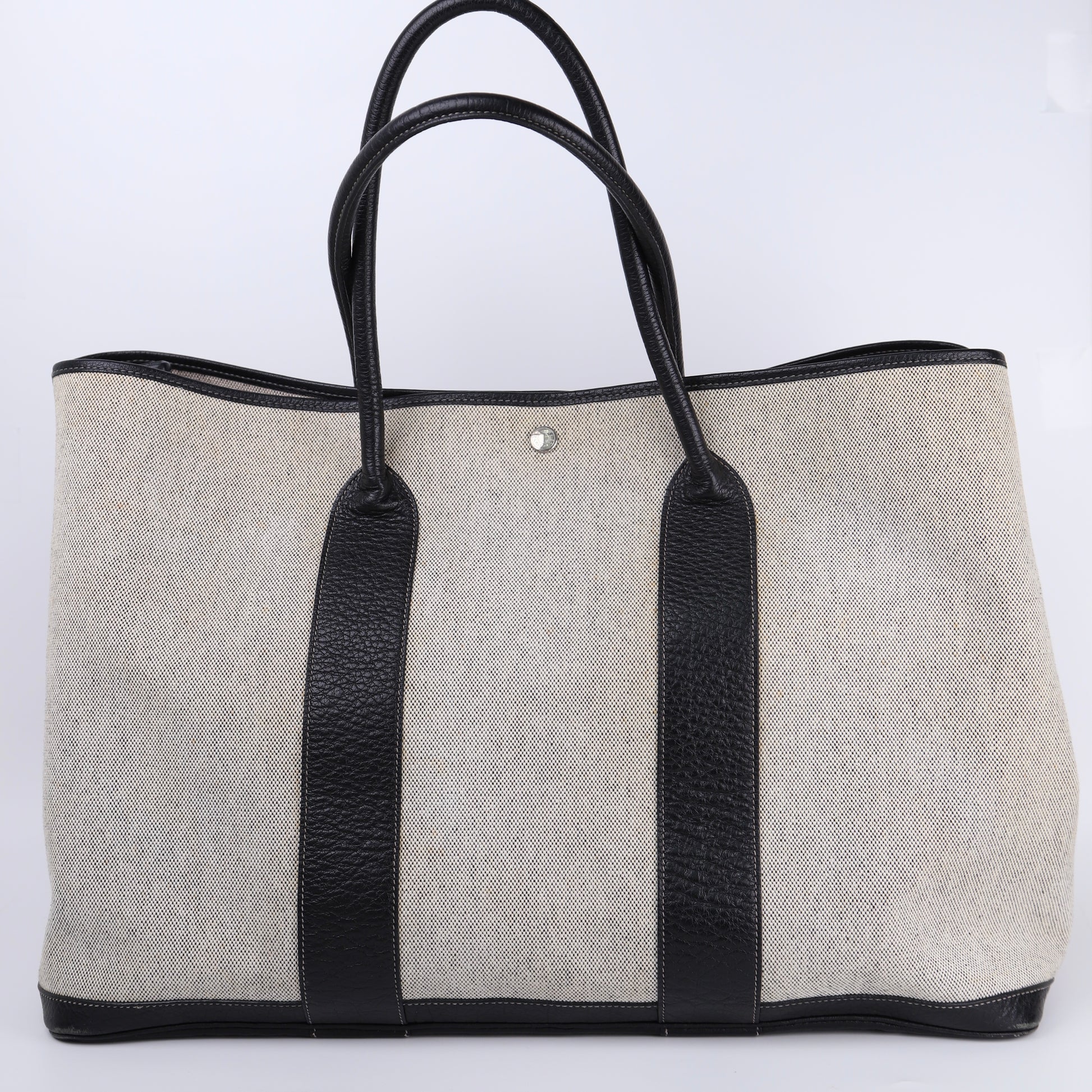 Hermes Garden Party GM Handbag in Buffalo Toile Noir / Naturel 2002, back view