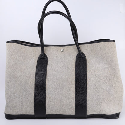 Hermes Garden Party GM Handbag in Buffalo Toile Noir / Naturel 2002, back view