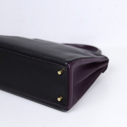 Hermes｜Special Order Kelly 28 Handbag Black/Raisin Cherve 2019