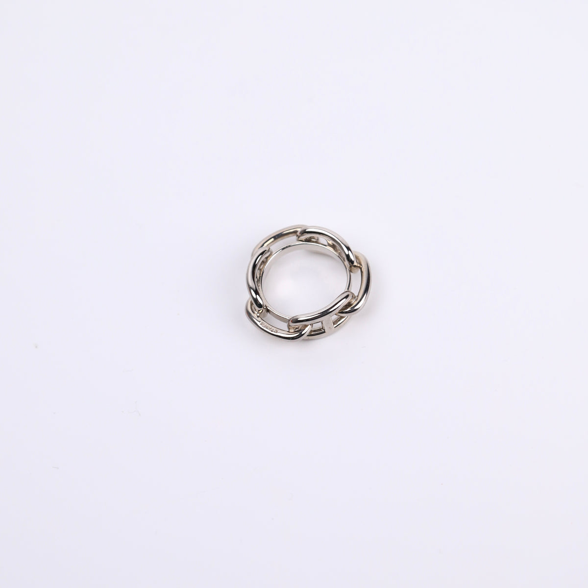 Hermes Sliver Metal Chaine Dancre Ring scarf, back view, logo