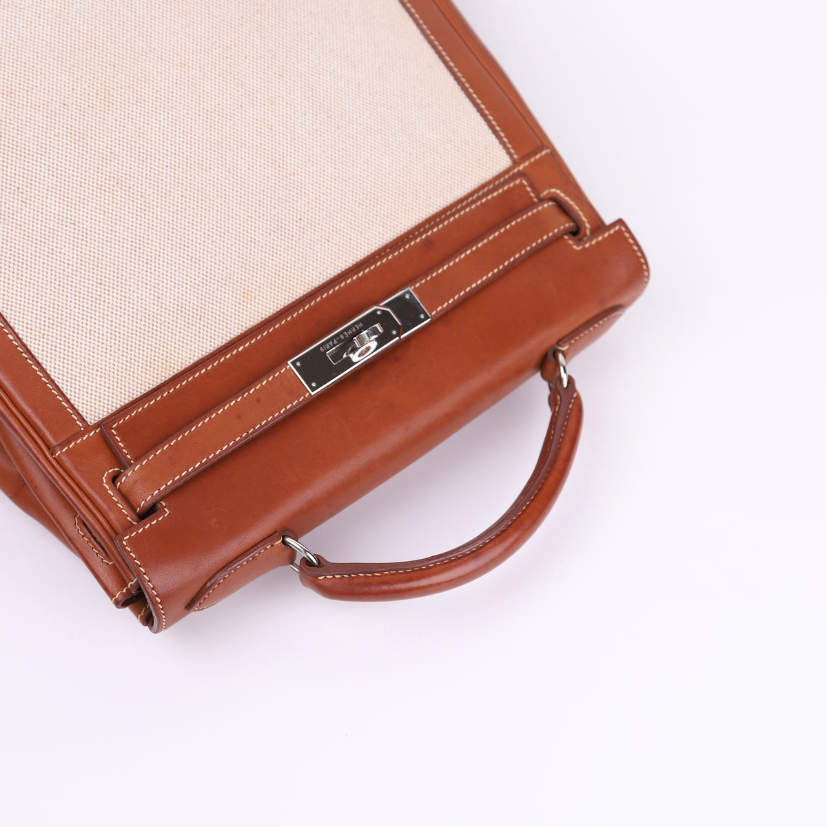 Hermes Kelly Ado GM Backpack in Barenia/Canvas Fauve 2001 PHW,handle