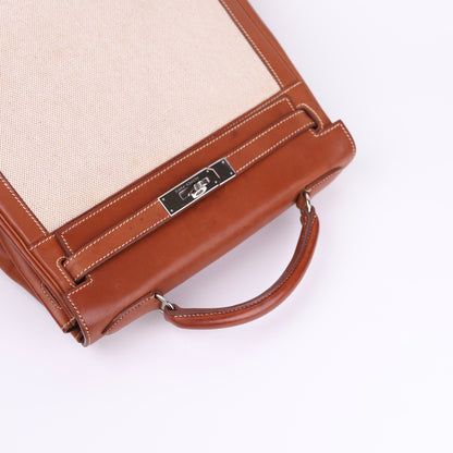 Hermes Kelly Ado GM Backpack in Barenia/Canvas Fauve 2001 PHW,handle