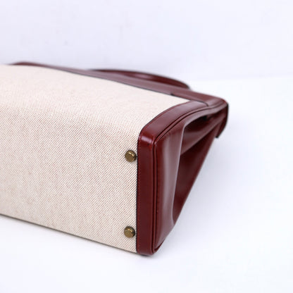 Hermes｜Kelly 32 Handbag Burgundy Box Calf Canvas 1984
