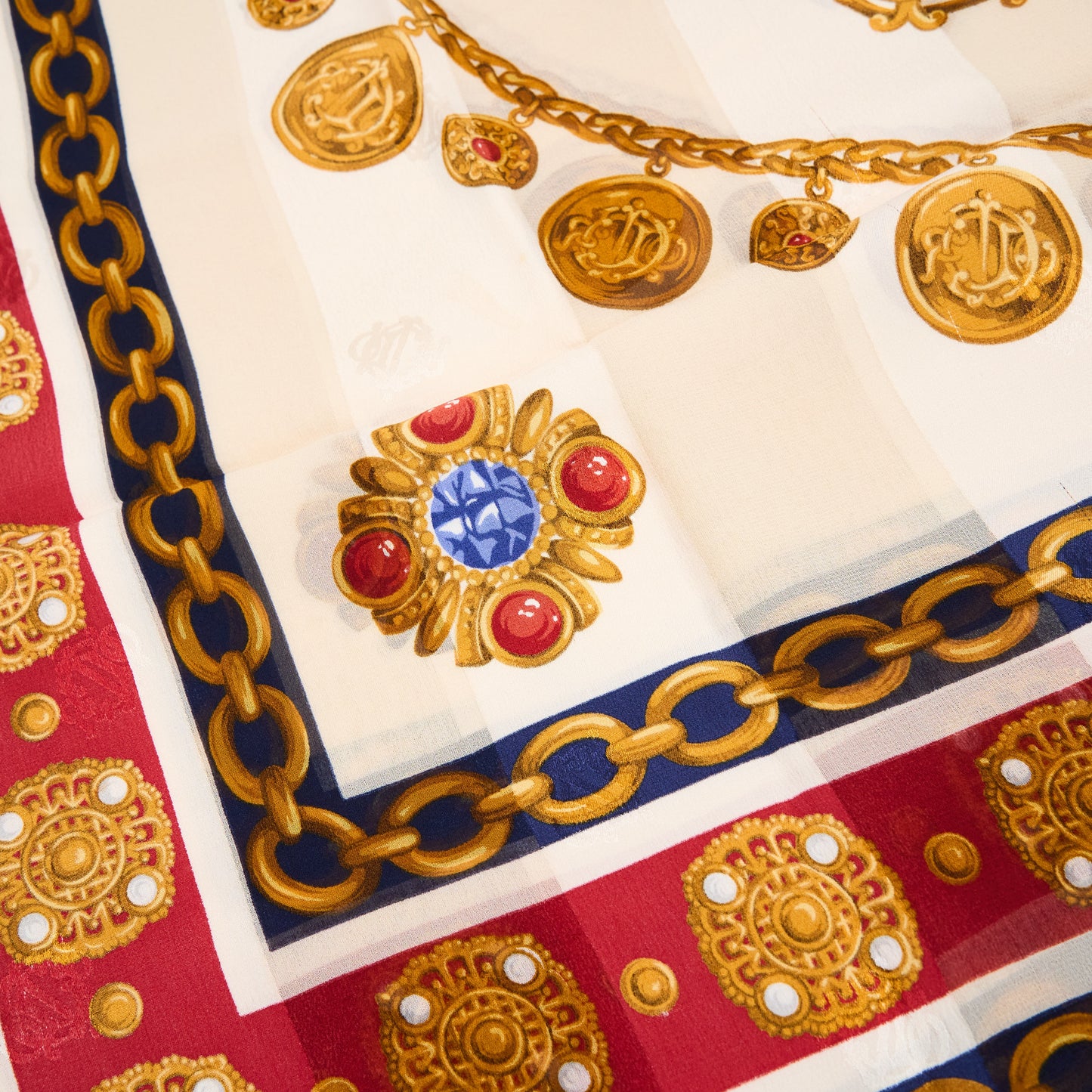 Christian Dior |  Vintage  beige Jewelry Motif Silk Scarf