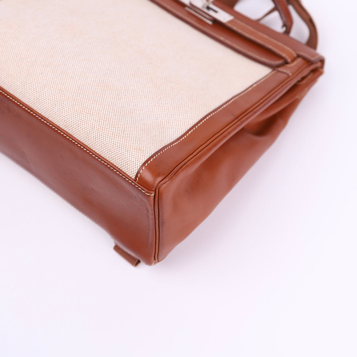 Hermes Kelly Ado GM Backpack in Barenia/Canvas Fauve 2001 PHW,corner2