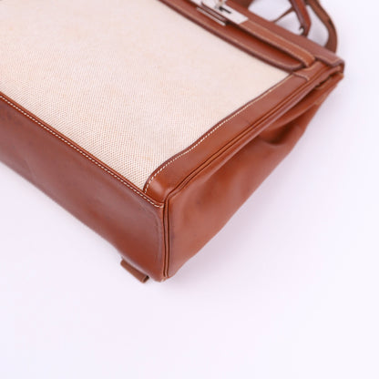 Hermes Kelly Ado GM Backpack in Barenia/Canvas Fauve 2001 PHW,corner2