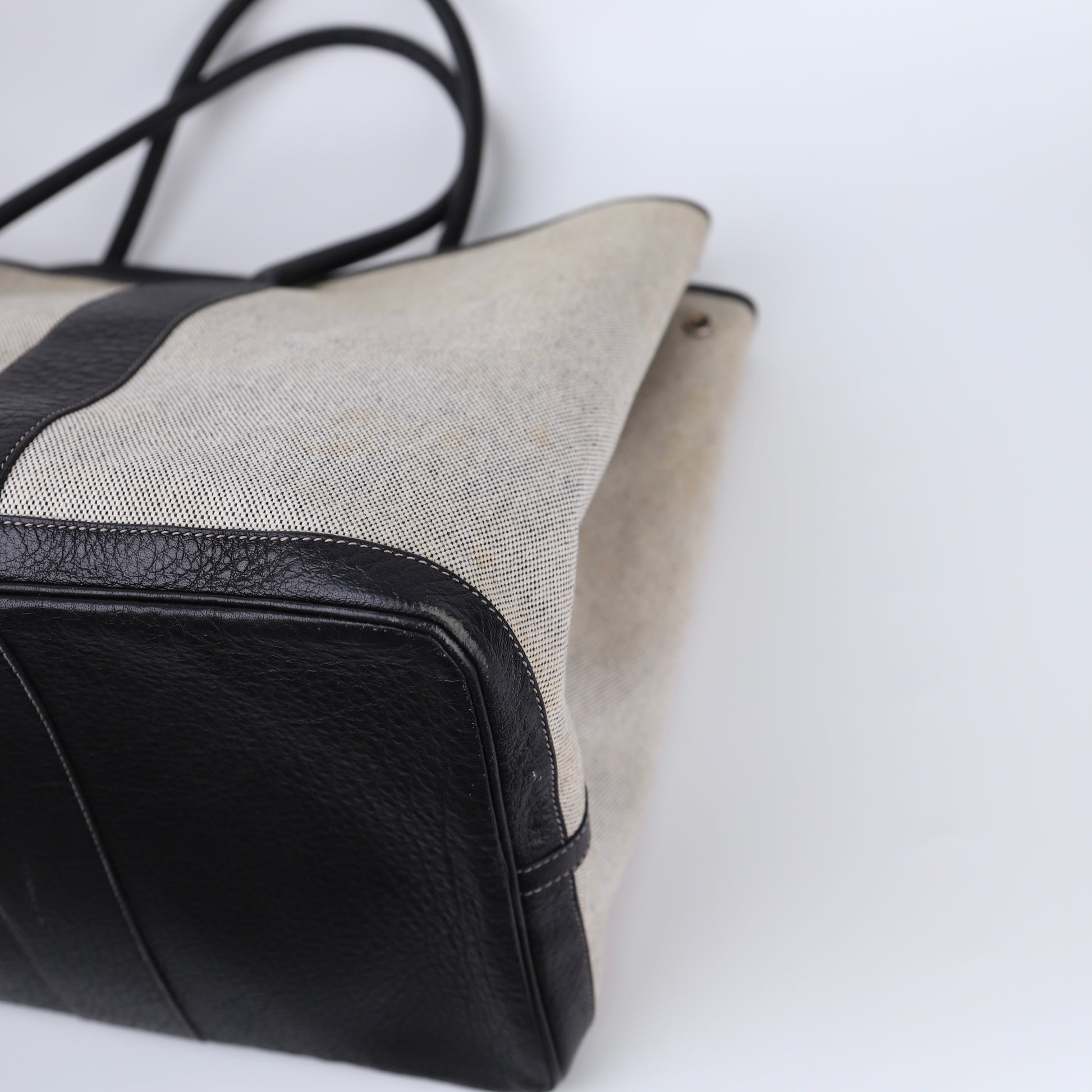 Hermes Garden Party GM Handbag in Buffalo Toile Noir / Naturel 2002, corner4